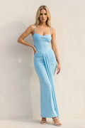 Spaghetti Straps Pleated Maxi Dress in Sky Blue