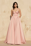 Spaghetti Straps Satin Gown in Rose Petal