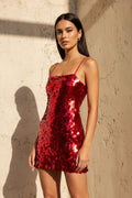 Spaghetti Straps Sequins Mini Dress in Red
