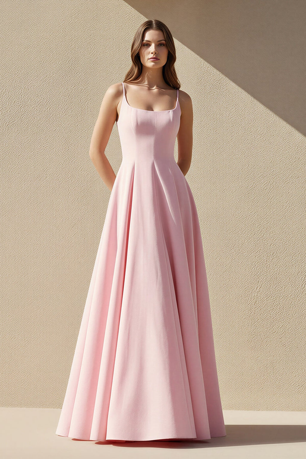 Square Neck A Line Prom Dress in Pink