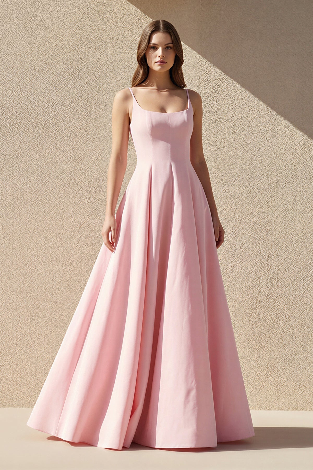Square Neck A Line Prom Dress in Pink