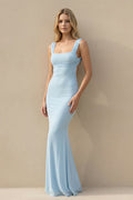 Square Neck Open Back Maxi Dress in Sky Blue