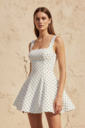 Square Neck Polka Dot Mini Dress in White