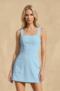 Square Neck Sheath Mini Dress in Sky Blue