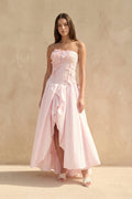 Strapless 3D Floral Appliques Gown in Pink