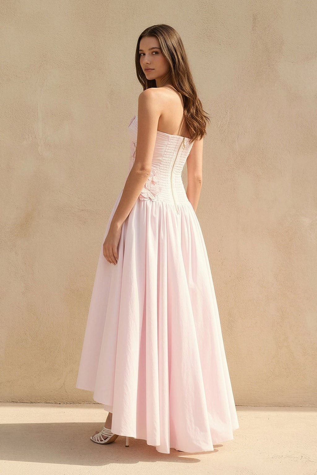 Strapless 3D Floral Appliques Gown in Pink