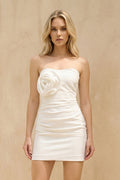 Strapless 3D Floral Mini Dress in White