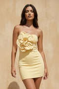 Strapless 3D Floral Mini Dress in Yellow