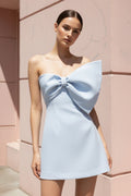 Strapless Bow Mini Dress in Sky Blue