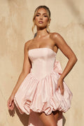 Strapless Bubble Mini Dress With Bow in Pink