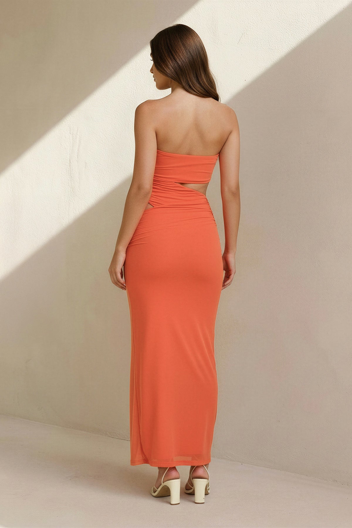 Strapless Cutout Maxi Dress in Orange