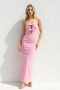 Strapless Cutout Maxi Dress With Bow in Pink