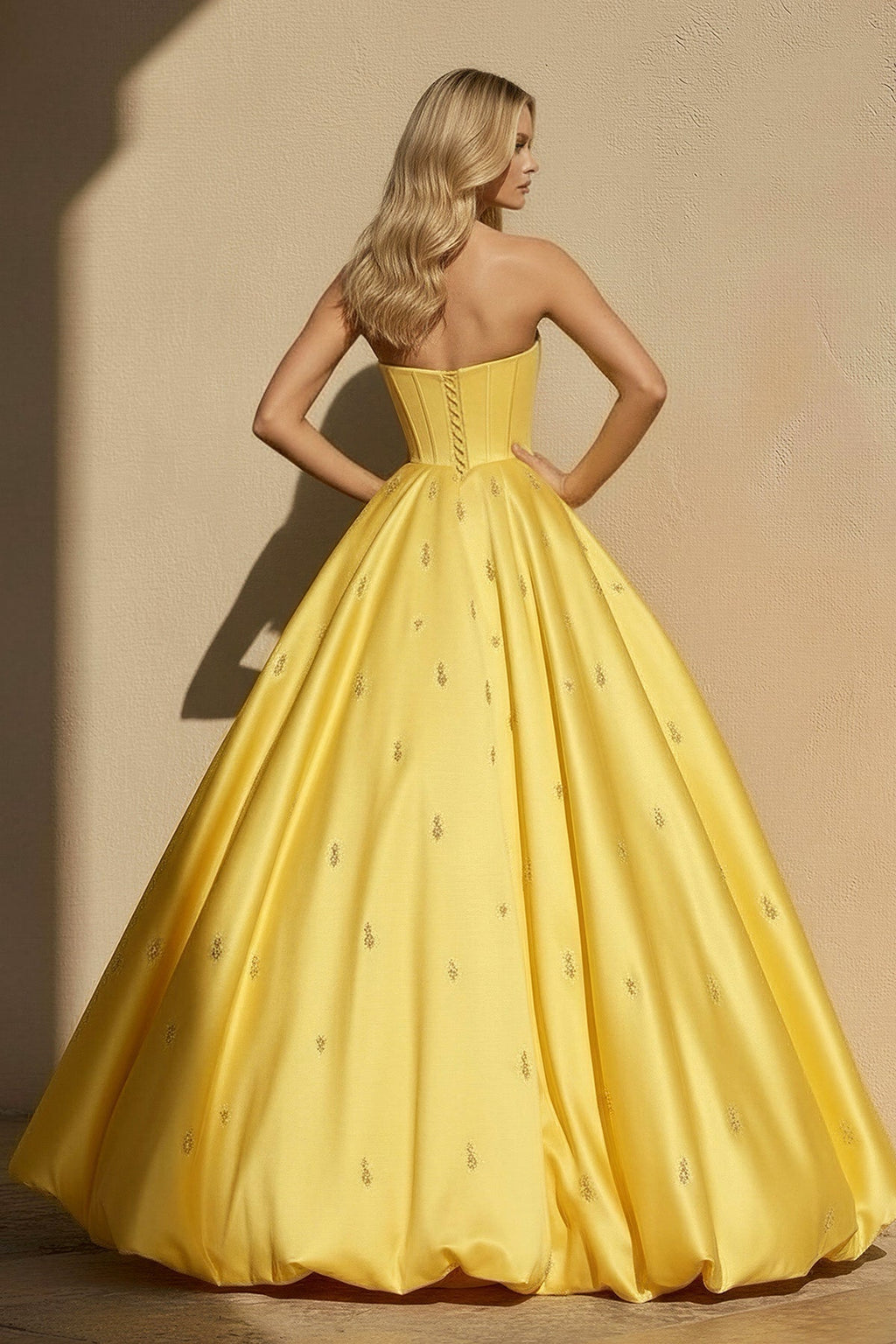 Strapless Prom Gown With Beading in Yellow