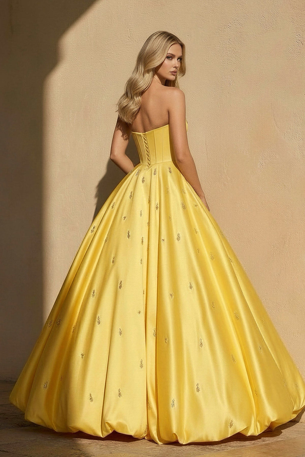 Strapless Prom Gown With Beading in Yellow