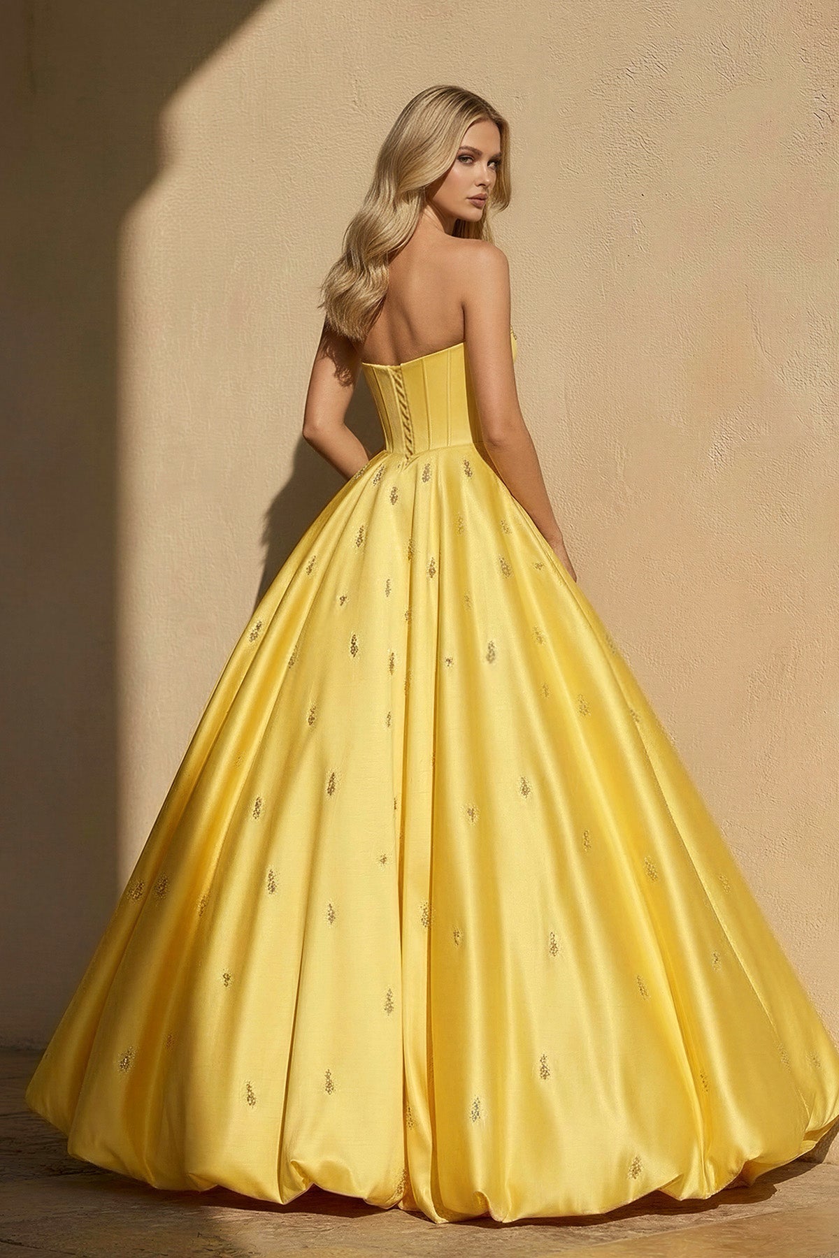 Strapless Prom Gown With Beading in Yellow