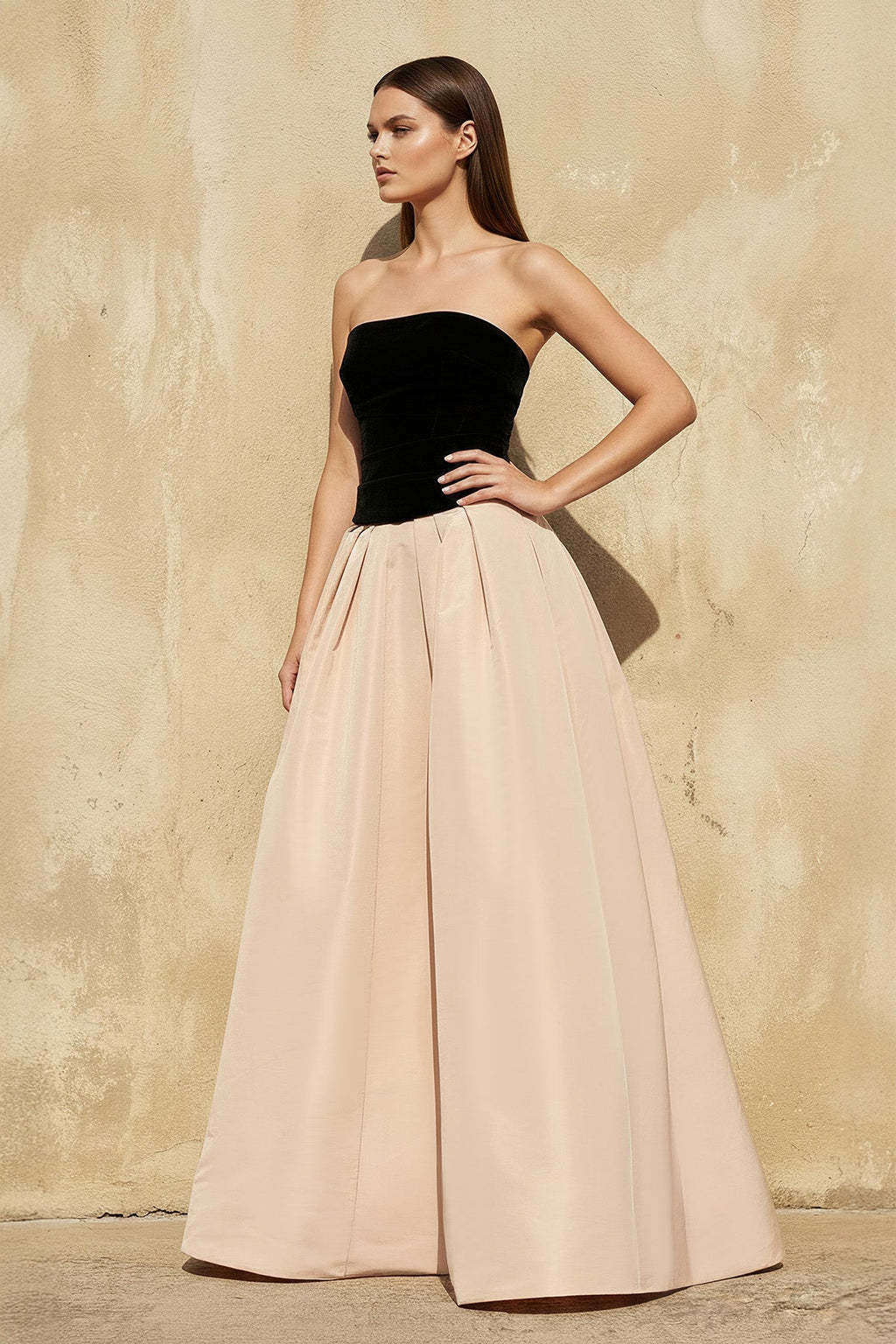 Strapless Gown With Pockets in Champagne