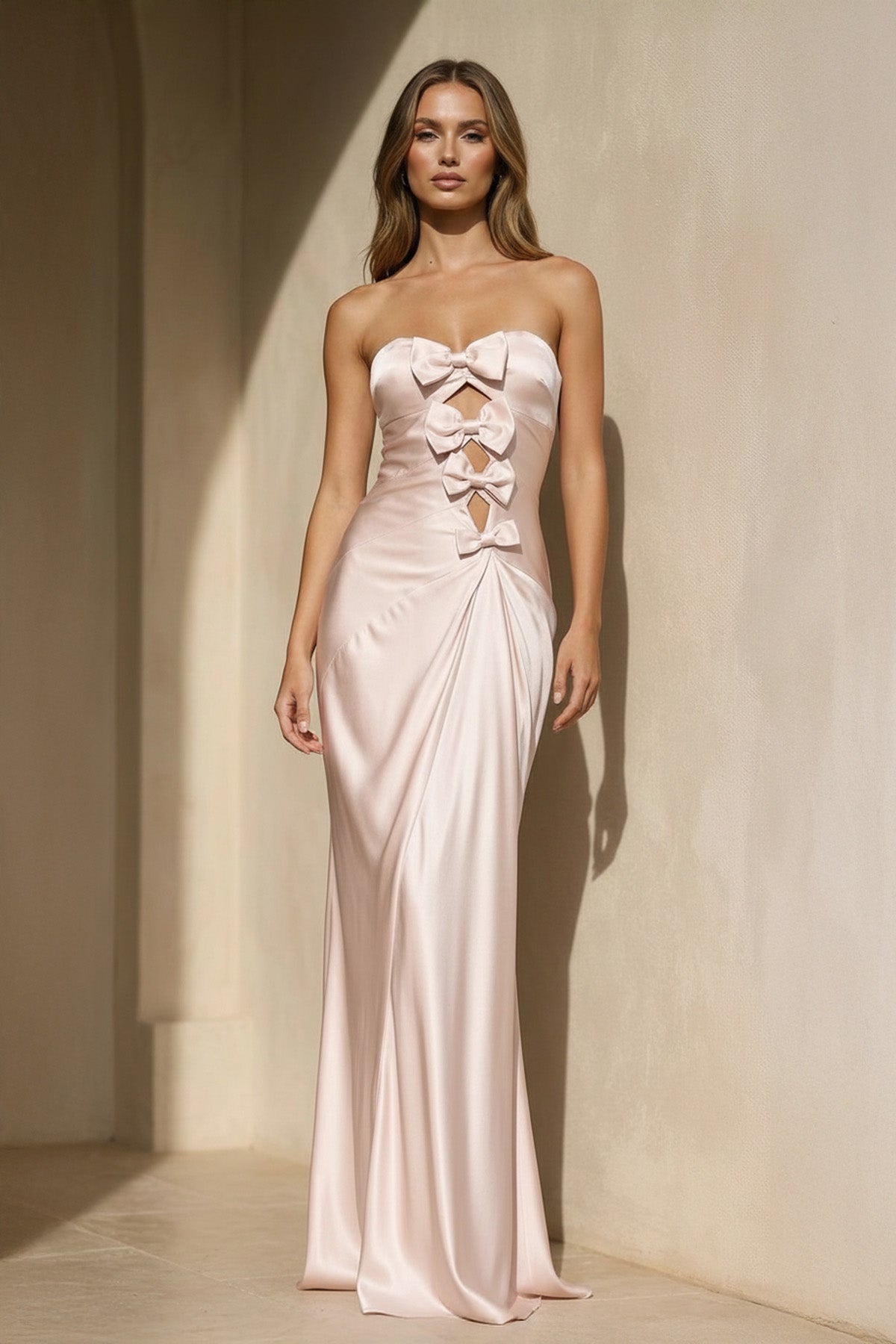 Strapless Maxi Dress With Bowknot in Blush