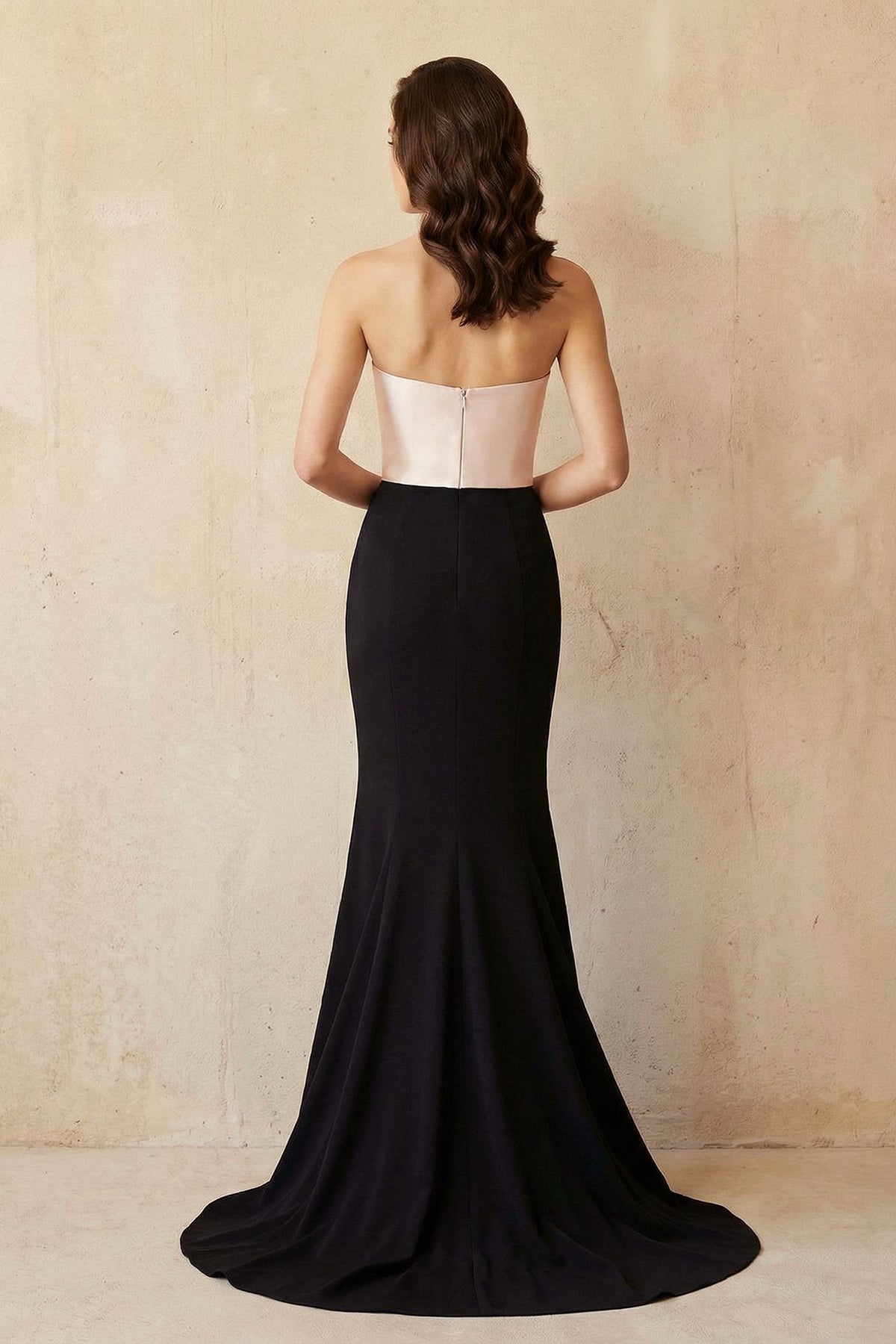 Strapless Mermaid Gown in Black and Pink