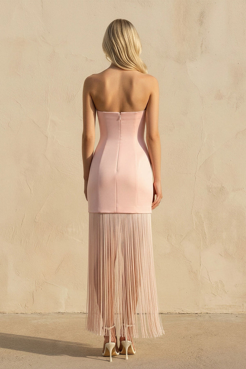 Strapless Mini Dress With Tassel in Pink