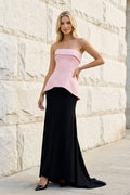 Strapless Peplum Gown in Black and Pink