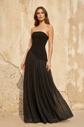 Strapless Pleated Maxi Dress in Black