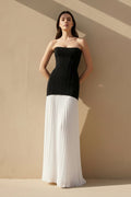 Strapless Pleated Maxi Dress in Black and White