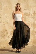 Strapless Pleated Maxi Dress in Black and White