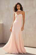 Strapless Pleated Sheath Gown in Blush Pink