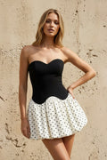 Strapless Polka Dot Bubble Mini Dress in Black and White