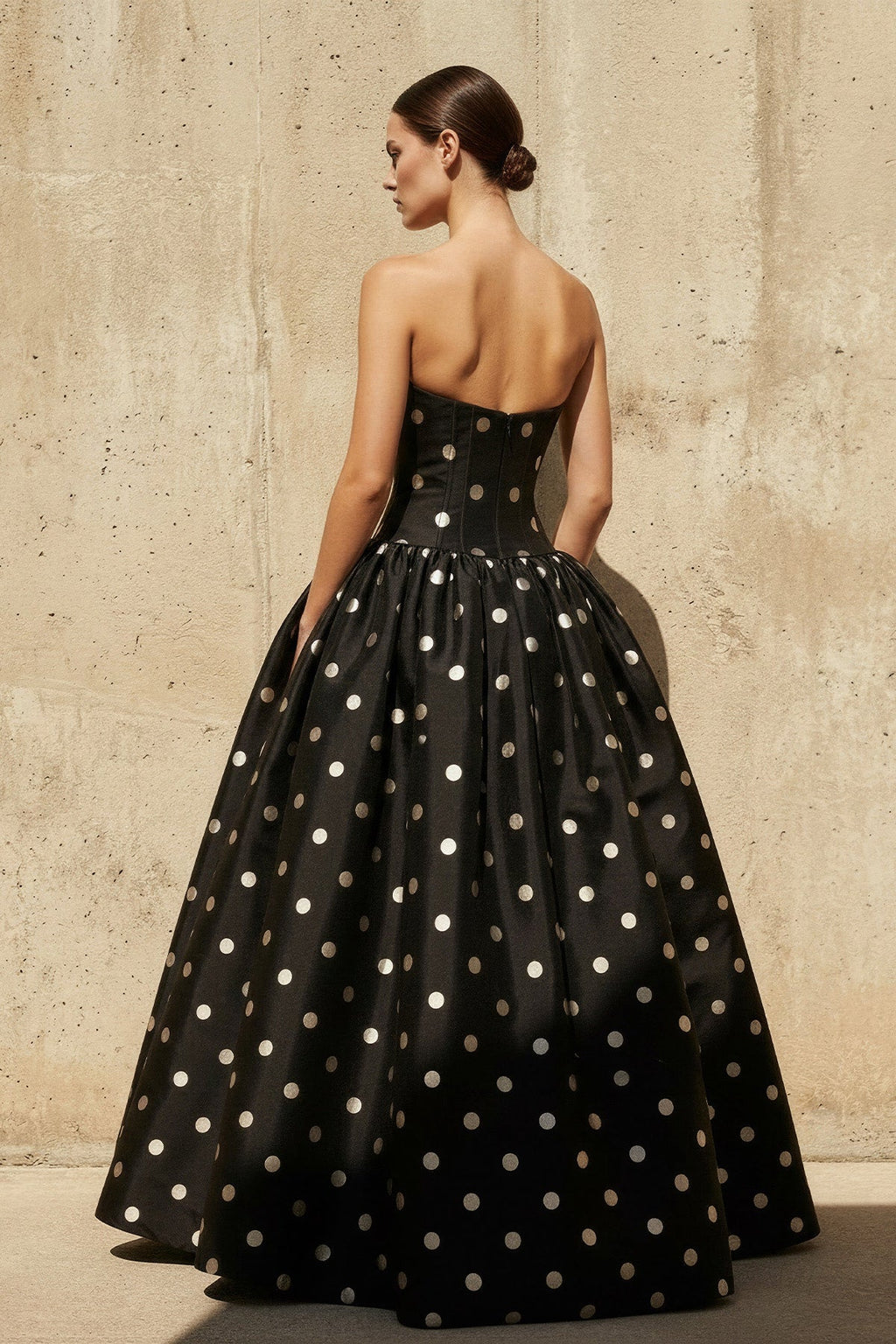 Strapless Polka Dot Maxi Dress in Black