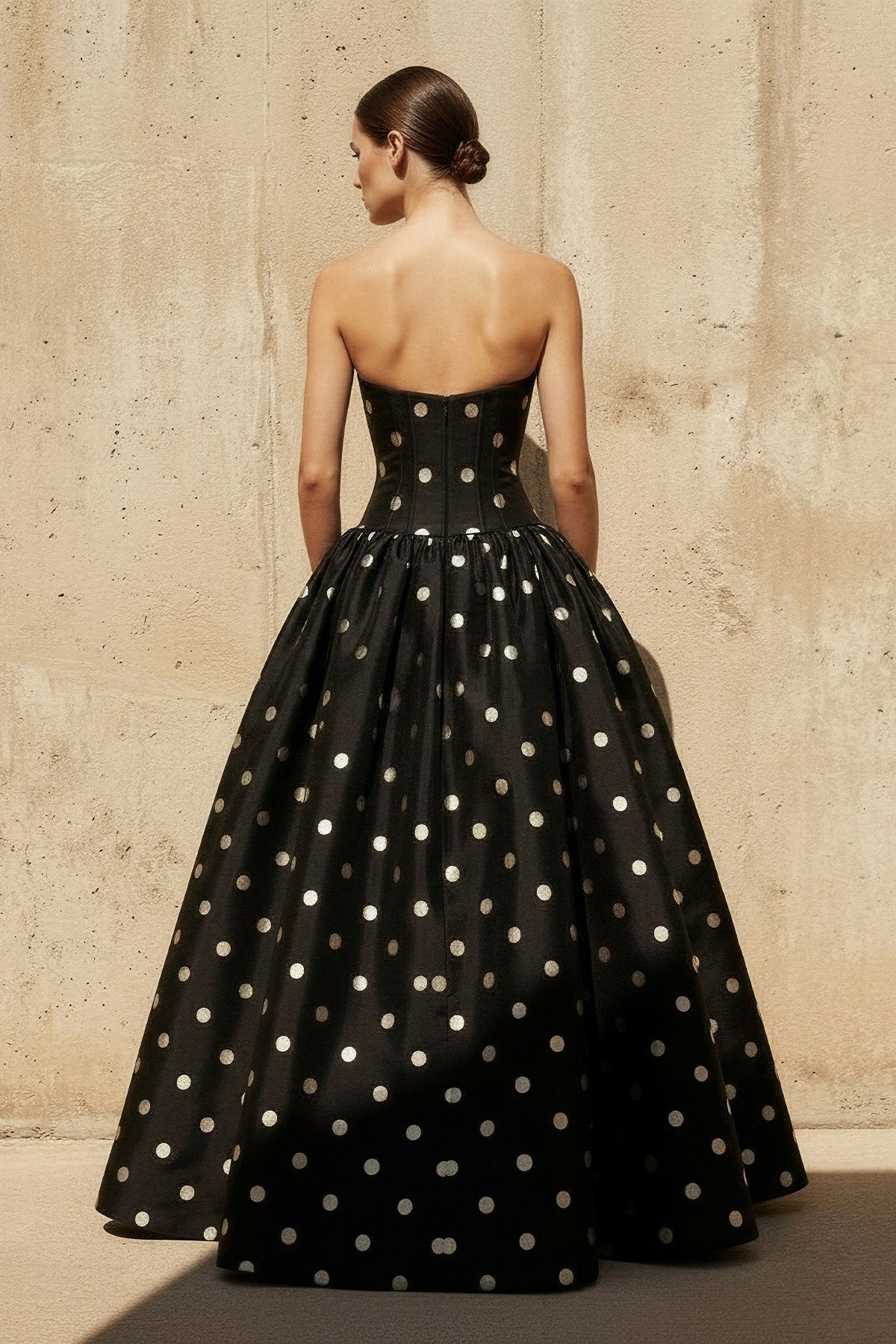 Strapless Polka Dot Maxi Dress in Black