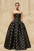Strapless Polka Dot Maxi Dress in Black