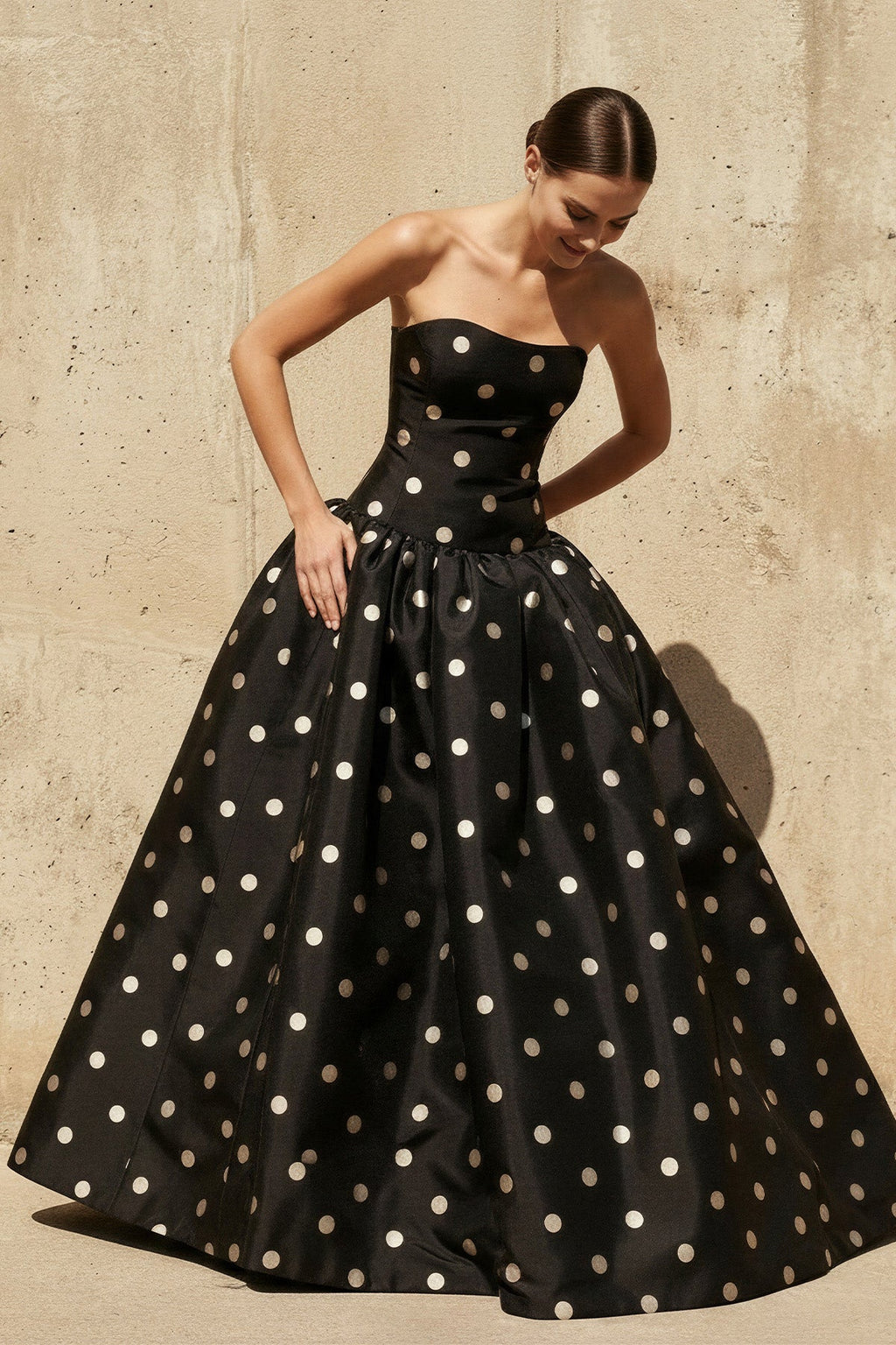 Strapless Polka Dot Maxi Dress in Black