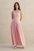 Strapless Ruched Maxi Dress in Blush