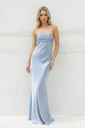Strapless Ruched Maxi Dress in Sky Blue