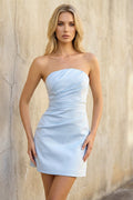 Strapless Ruched Mini Dress in Sky Blue