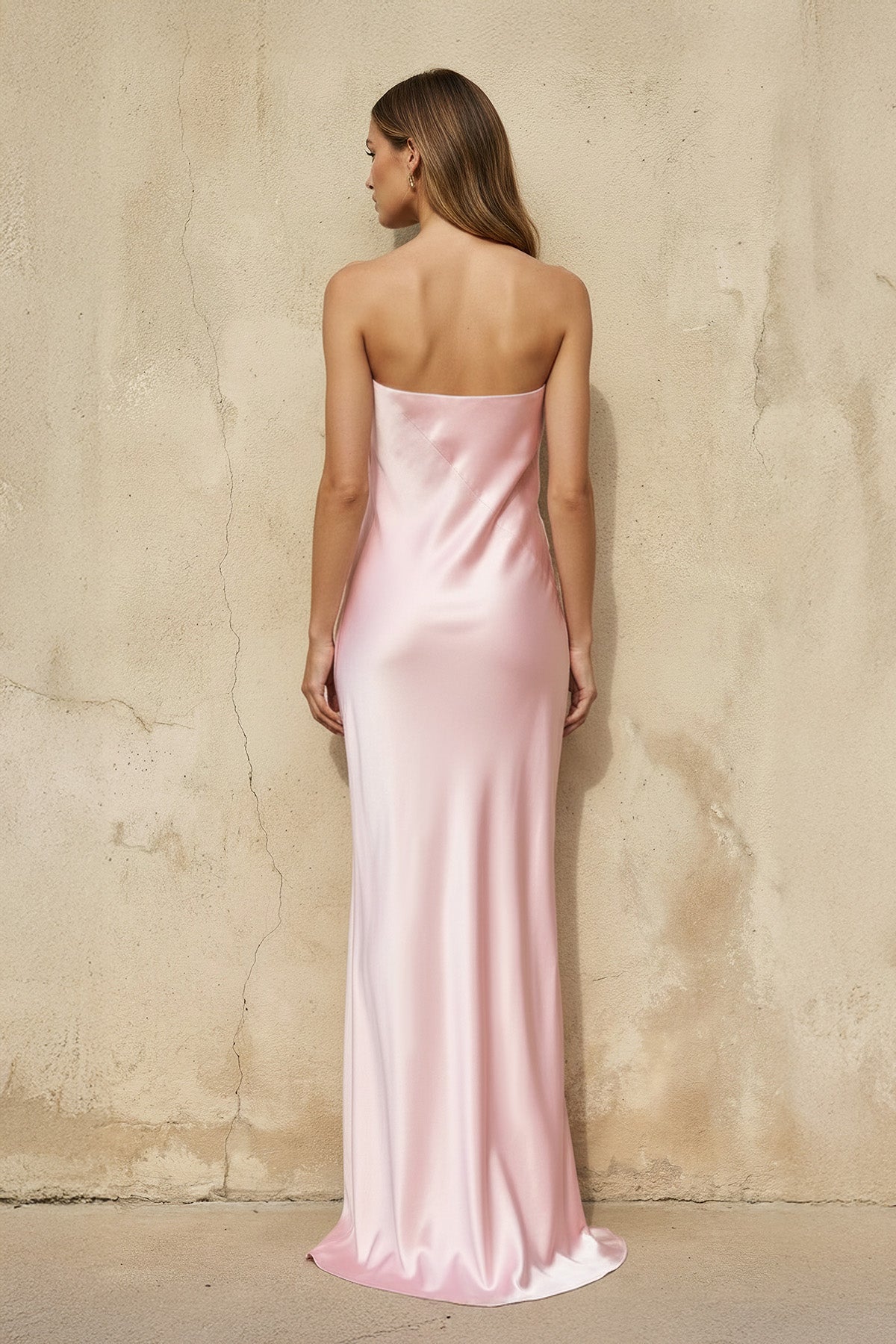 Strapless Satin Maxi Dress in Pink