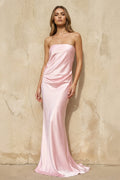 Strapless Satin Maxi Dress in Pink