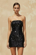 Strapless Sequined Mini Dress in Black