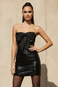 Strapless Sequins Bow Mini Dress in Black