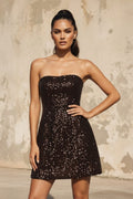 Strapless Sequins Mini Dress in Black