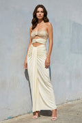 Strapless Sheath Maxi Dress With Cutout in Ivory