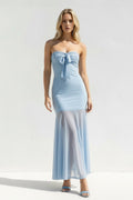 Strapless Sheath Open Back Midi Dress in Sky Blue