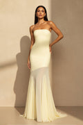 Strapless Sheer-Panel Maxi Dress in Yellow