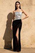 Strapless Sleeveless Velvet Gown in Black