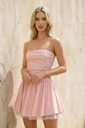 Strapless Taffeta Ruched Mini Dress in Pink