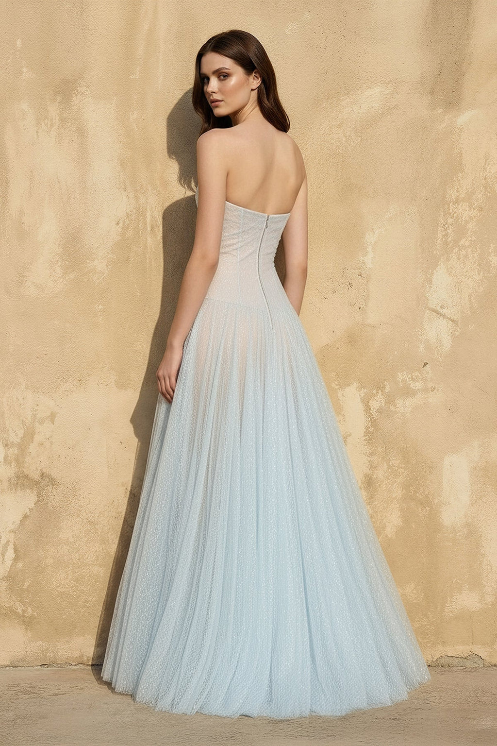 Strapless Tulle A-Line Gown in Sky Blue