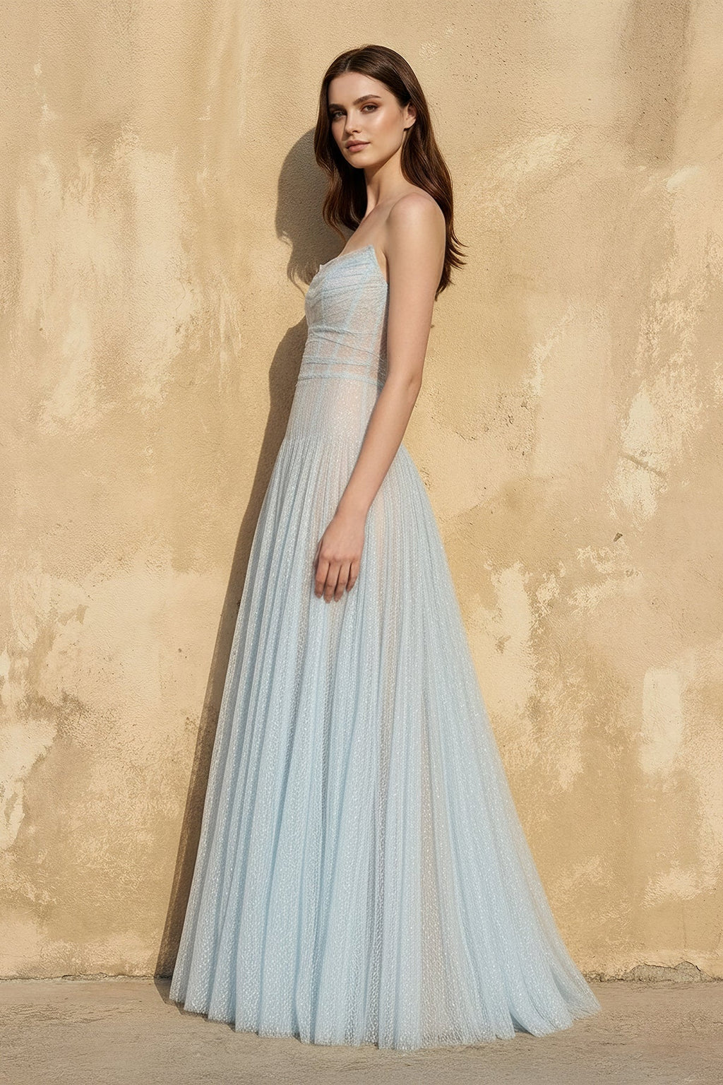 Strapless Tulle A-Line Gown in Sky Blue