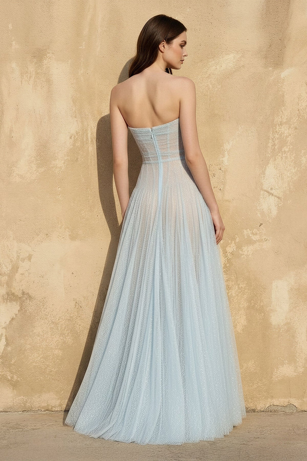 Strapless Tulle A-Line Gown in Sky Blue