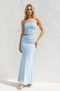 Strapless Two-Piece Pleated Maxi Dress in Sky Blue